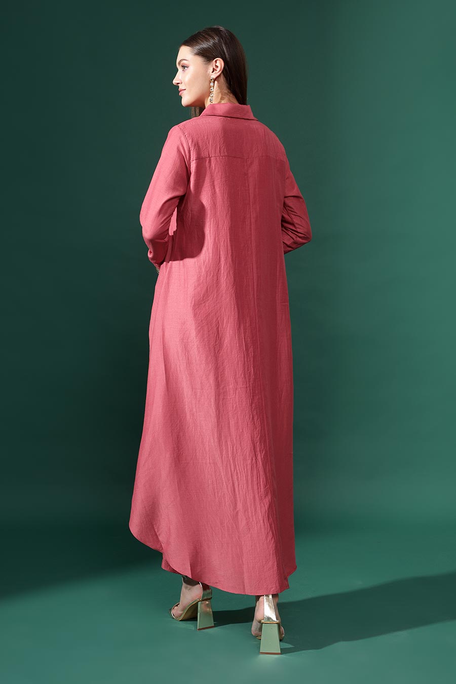 Pink Cotton Silk Cuff Embellished Co-Ord Set