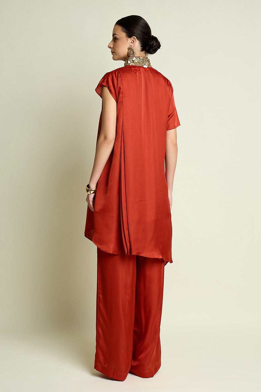 Rust Embellished Drape Tunic Co-Ord Set