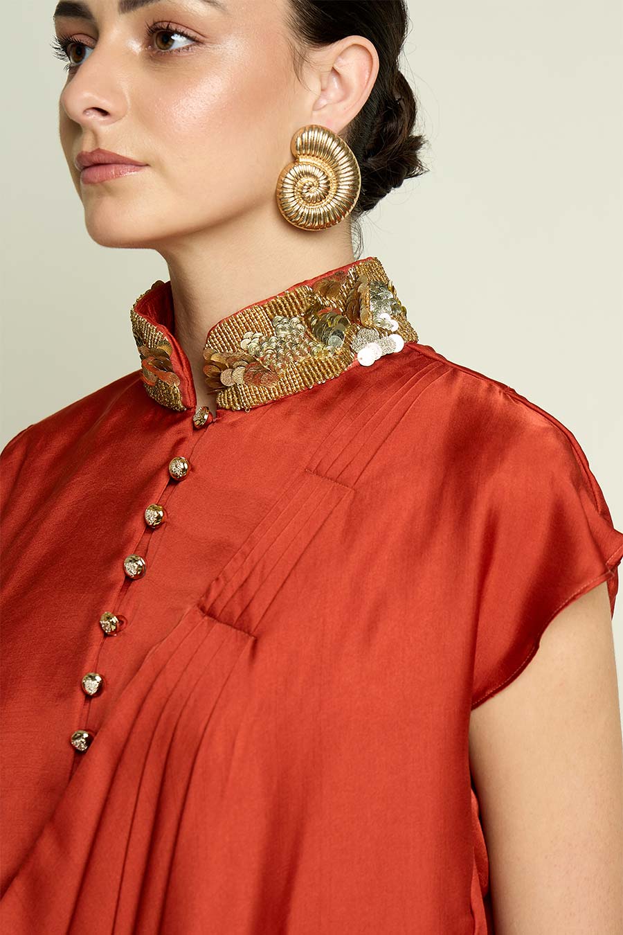 Rust Embellished Drape Tunic Co-Ord Set