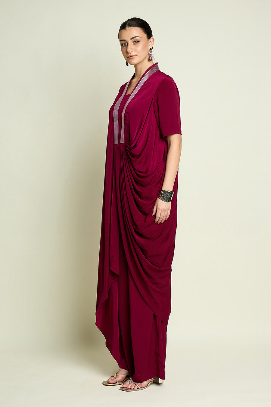 Ruby Red Metallic Embellished Tunic Co-Ord Set