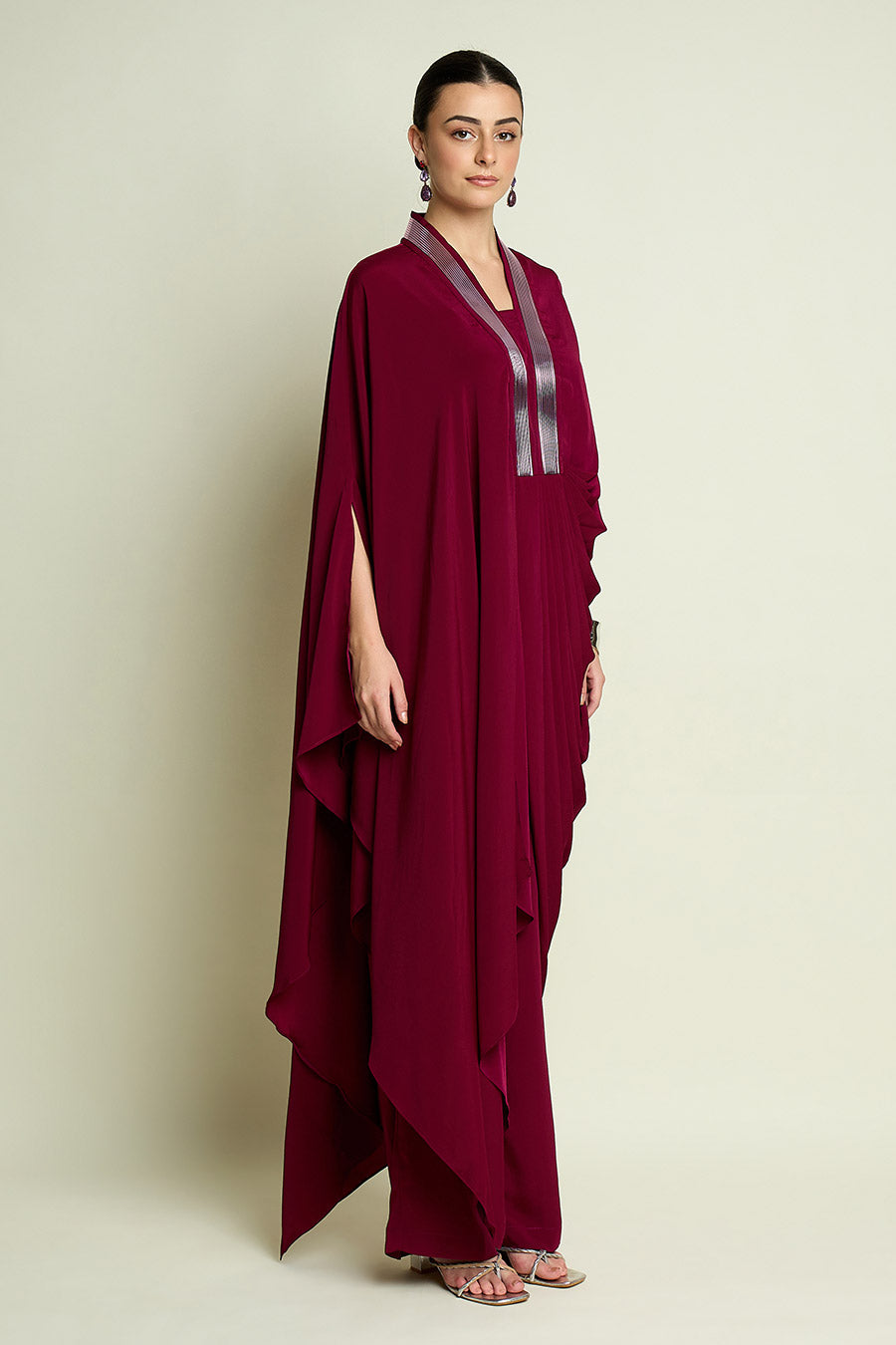 Ruby Red Metallic Embellished Tunic Co-Ord Set