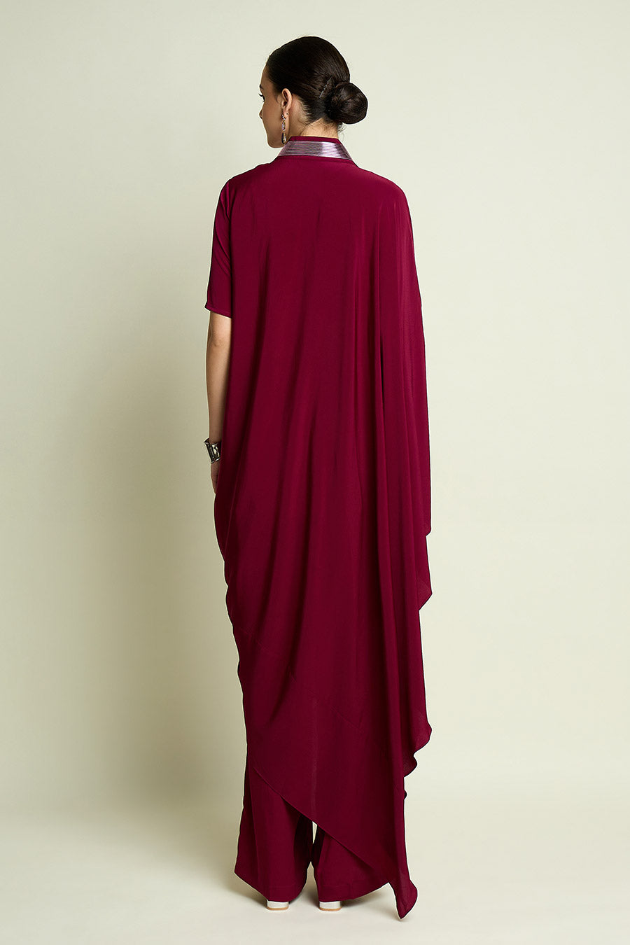 Ruby Red Metallic Embellished Tunic Co-Ord Set