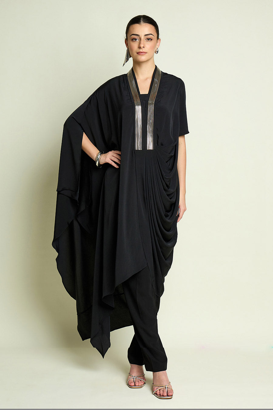 Black Noir Metallic Embellished Tunic Co-Ord Set