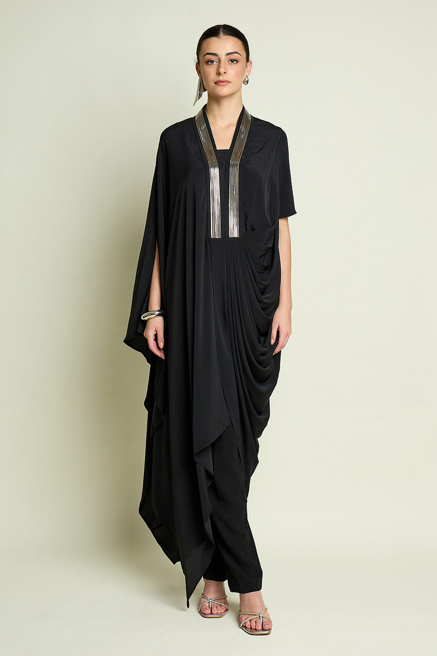 Black Noir Metallic Embellished Tunic Co-Ord Set