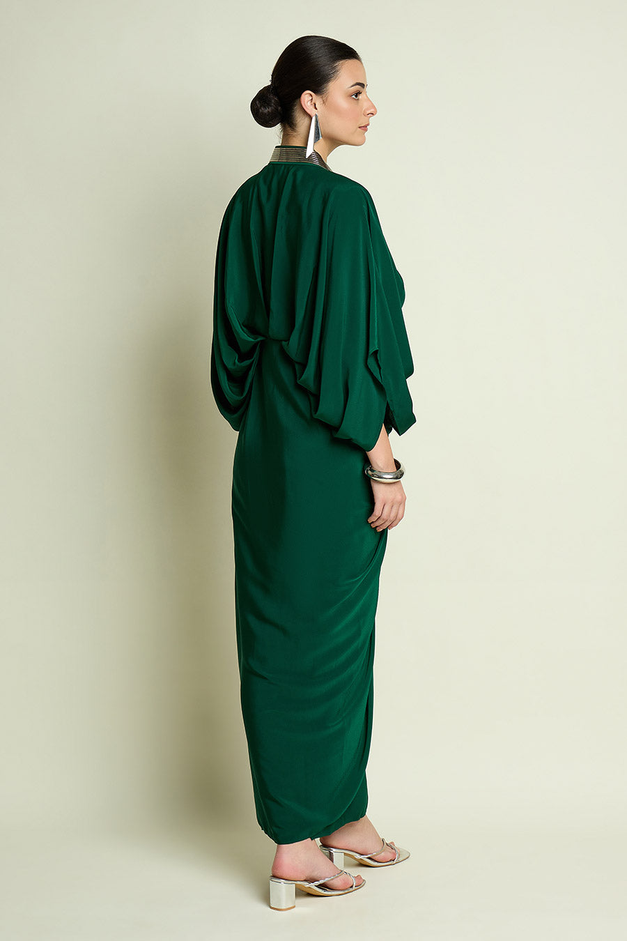 Emerald Metallic Embellished Drape Dress