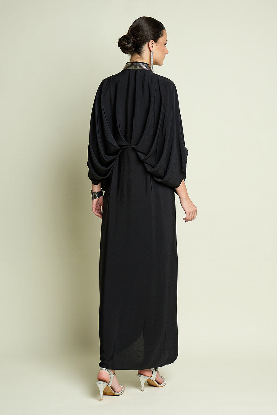 Black Noir Metallic Embellished Drape Dress