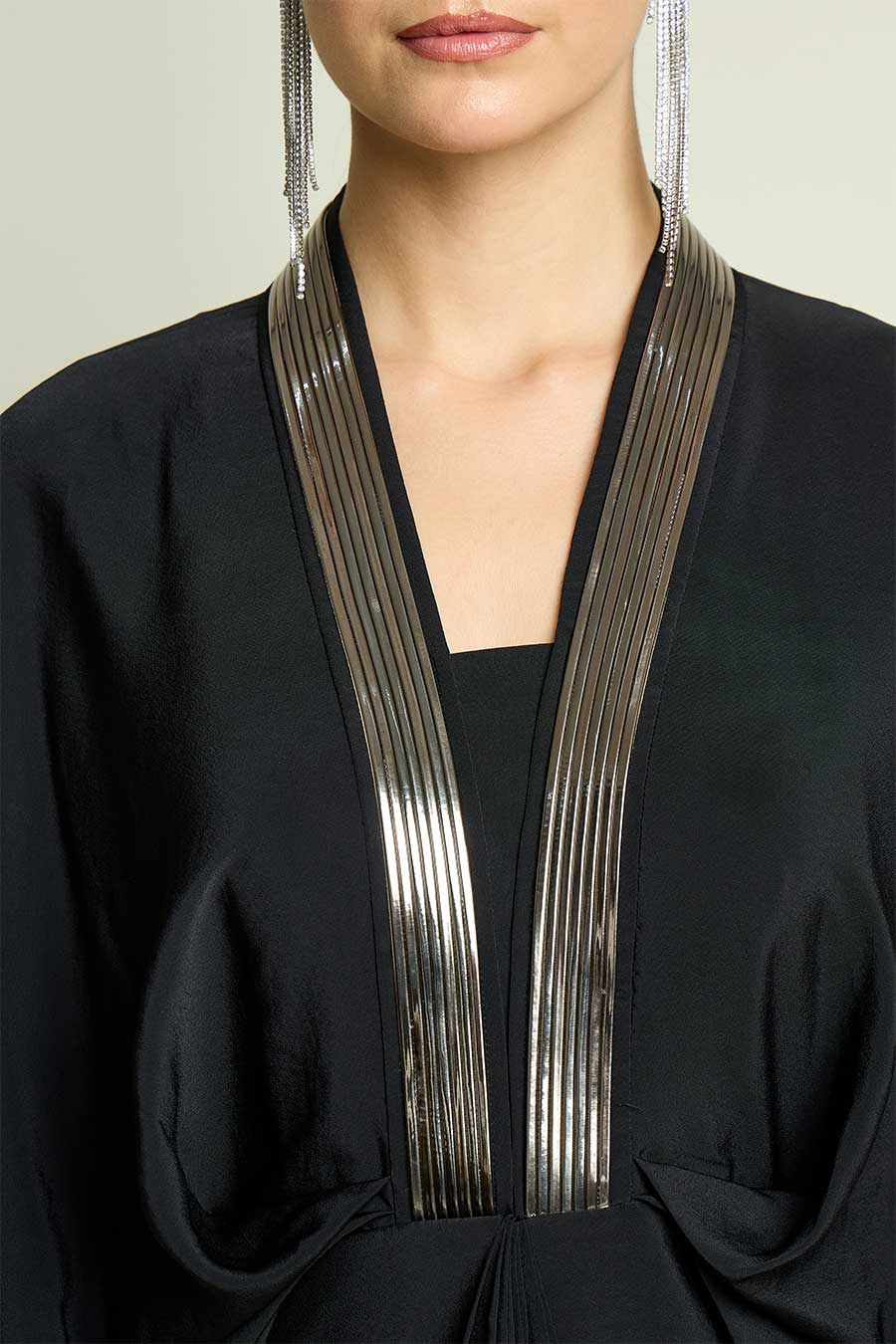 Black Noir Metallic Embellished Drape Dress