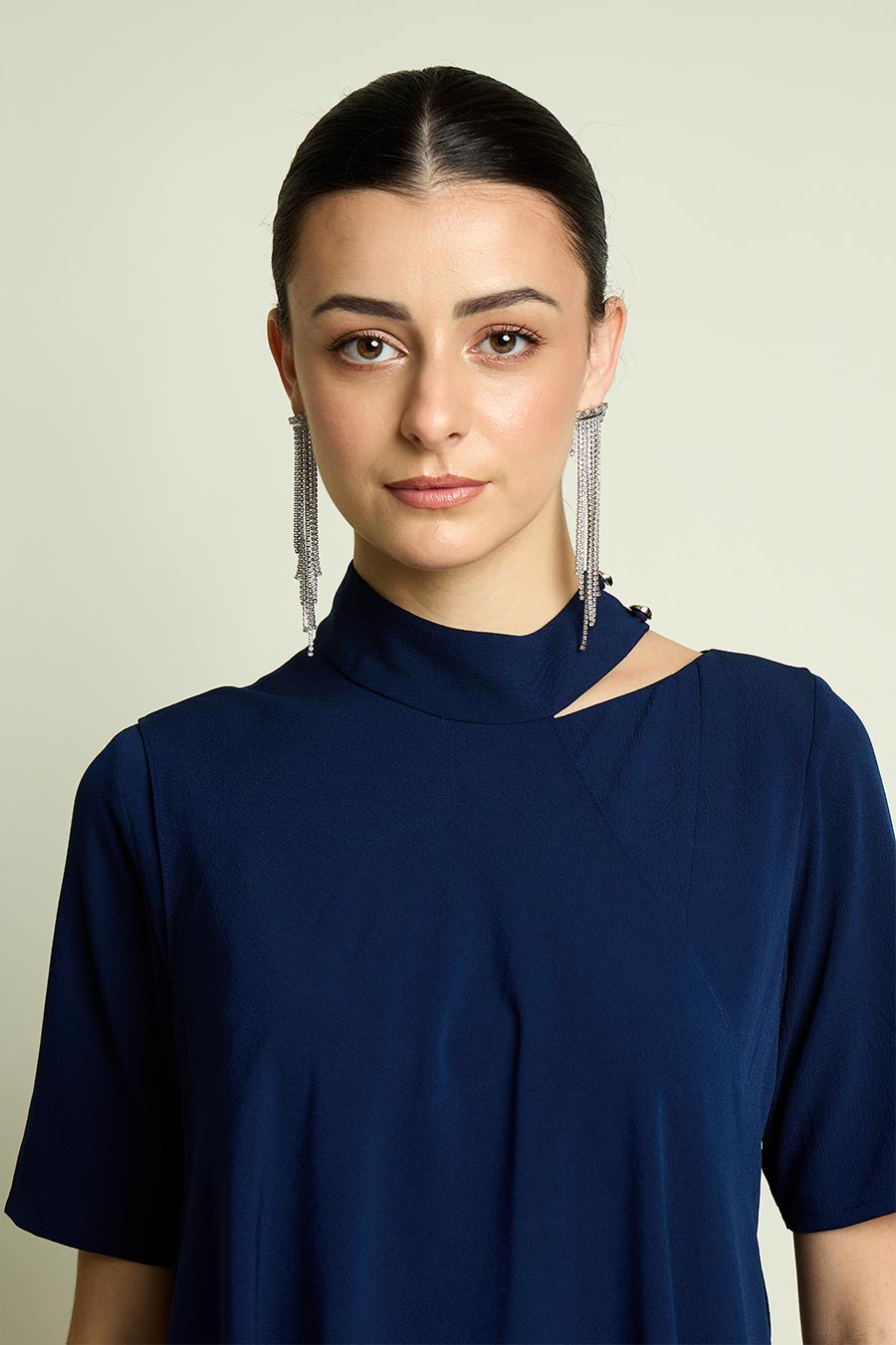 Navy Layered Cape Drape Dress