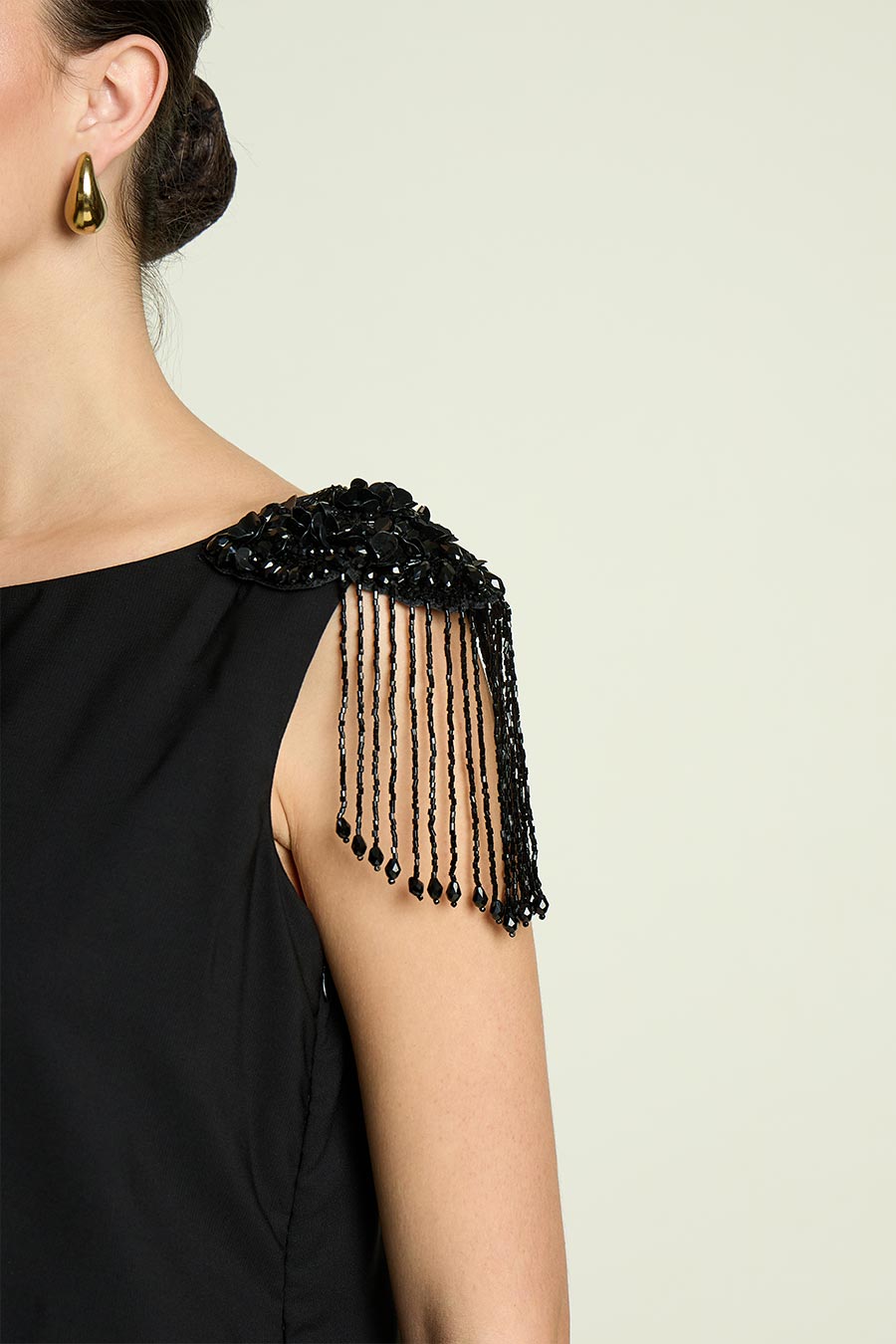 Black Crystal Embellished Drape Dress