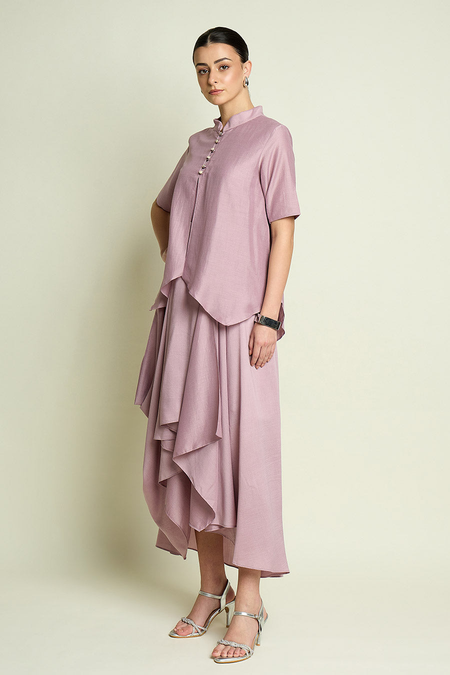 Lilac Cotton Silk Layered Drape Dress
