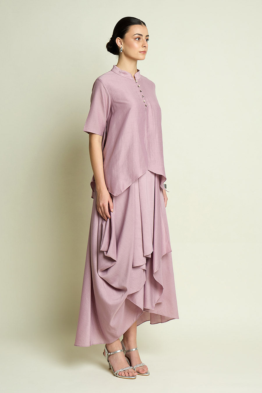 Lilac Cotton Silk Layered Drape Dress