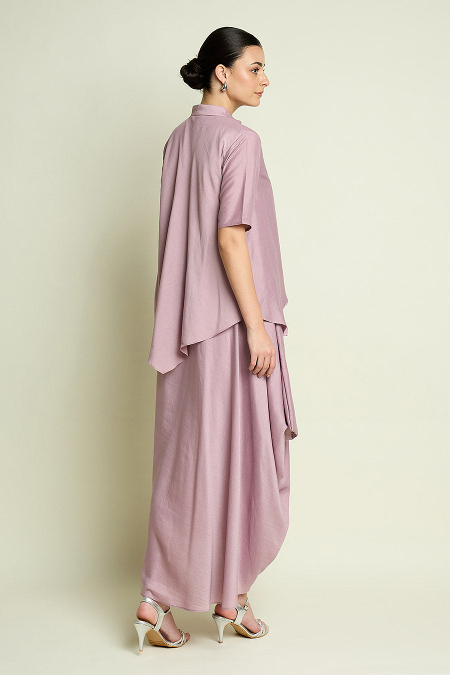 Lilac Cotton Silk Layered Drape Dress