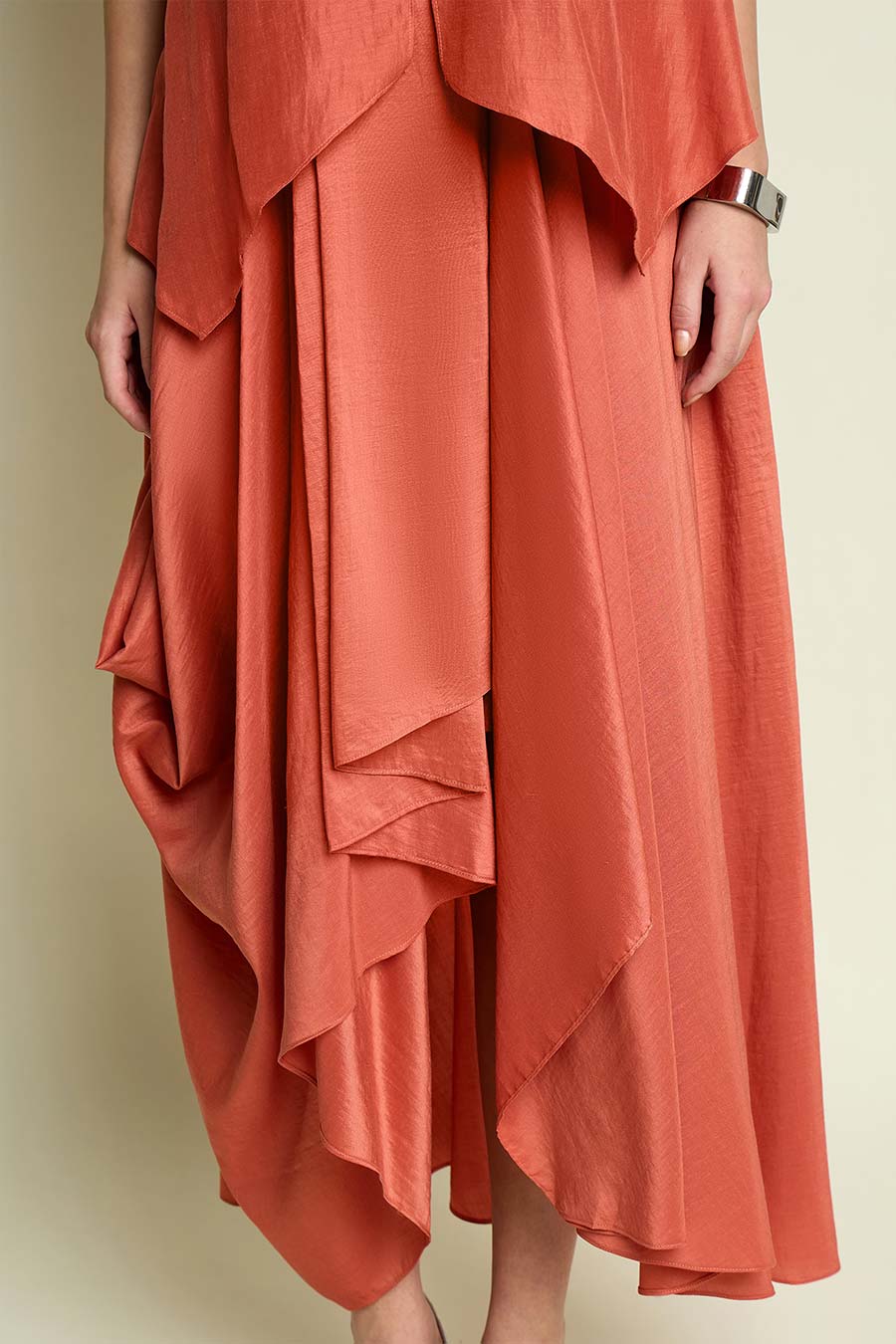 Orange Cotton Silk Layered Drape Dress