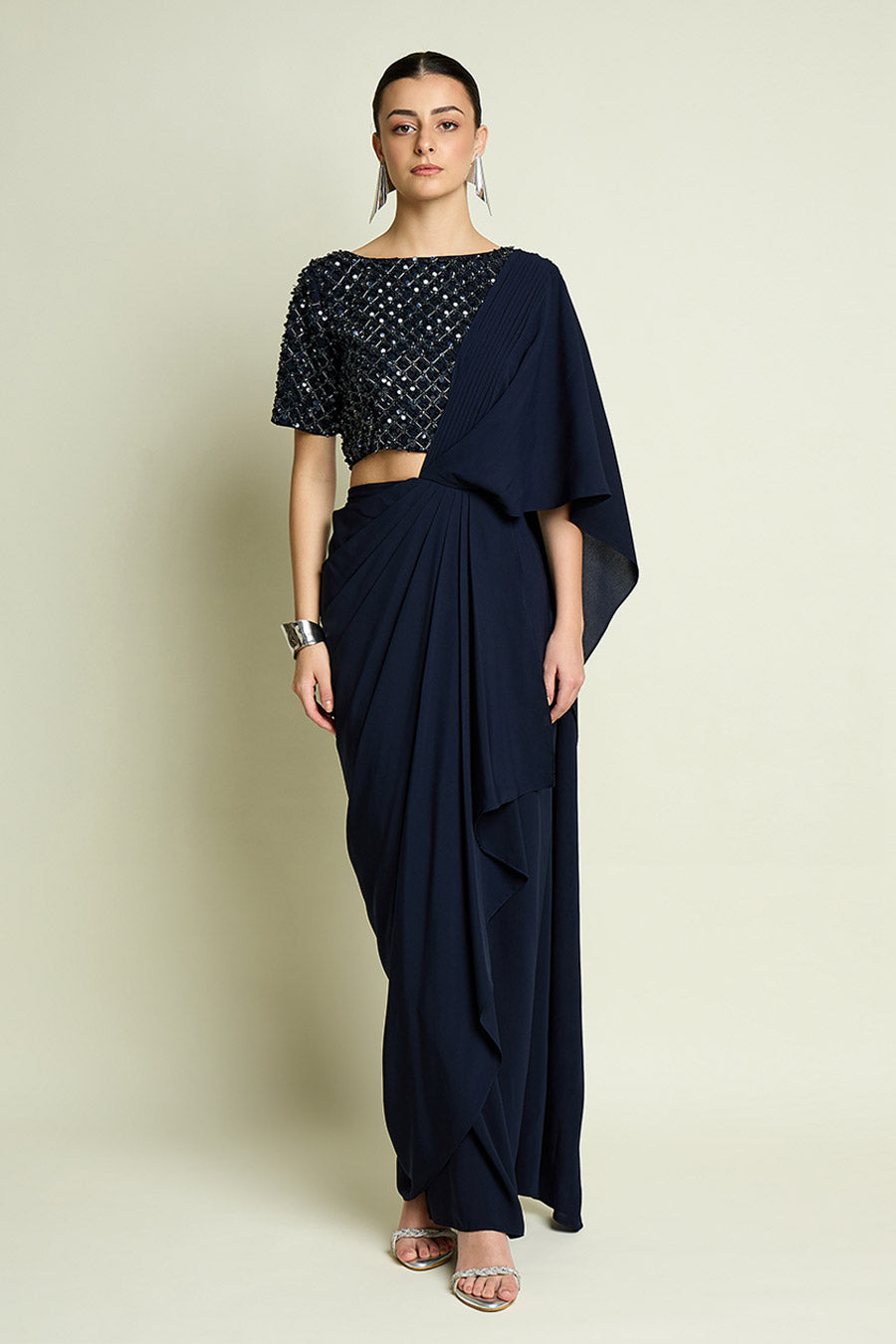 Navy Blue Crystal Embellished Blouse