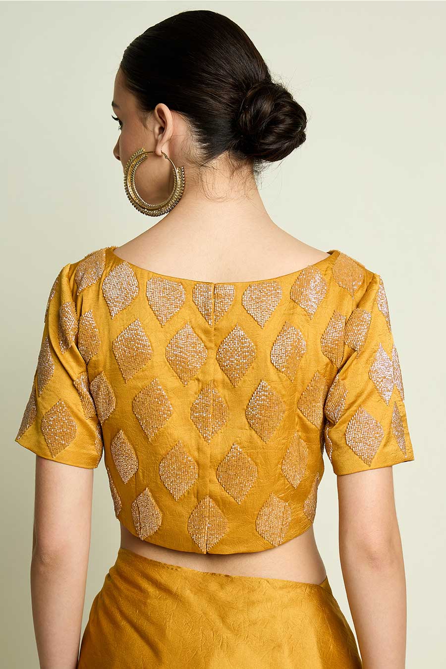 Yellow Leaf Crystal Embellished Blouse