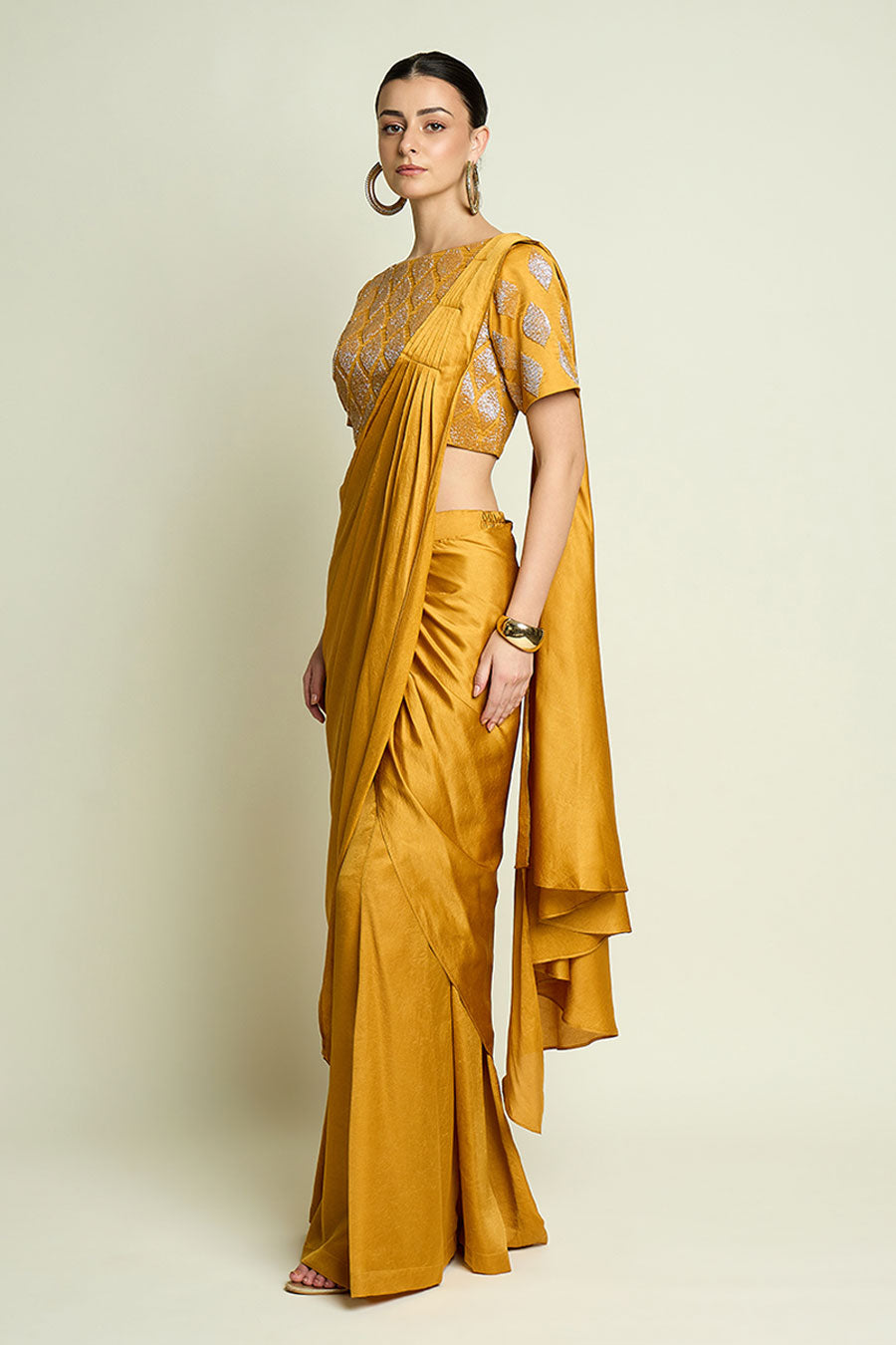 Yellow Palazzo Saree With Embellished Blouse
