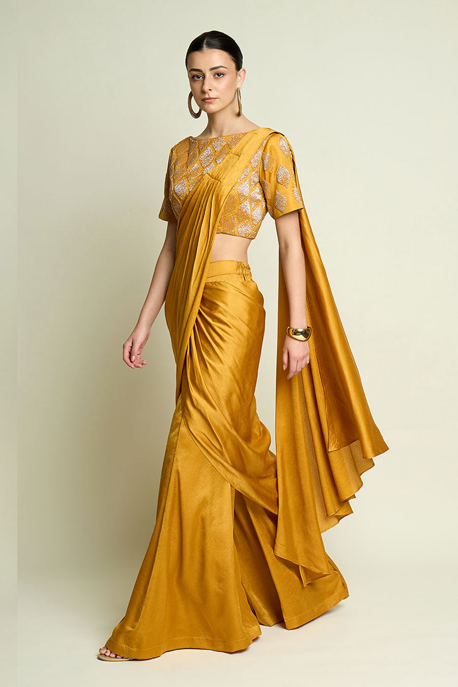 Yellow Palazzo Saree With Embellished Blouse
