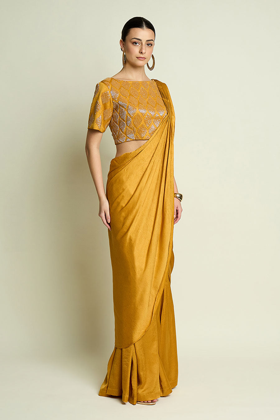 Yellow Palazzo Saree With Embellished Blouse