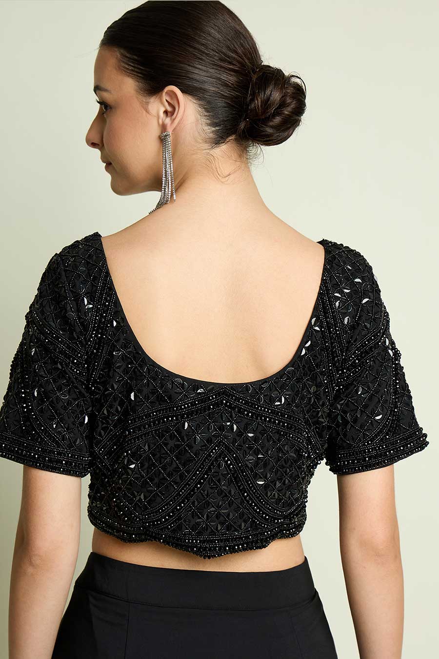 Black Noir Pre-Draped Saree With Embellished Blouse