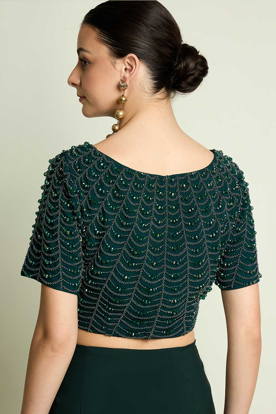 Emerald Pre-Draped Saree With Embellished Blouse