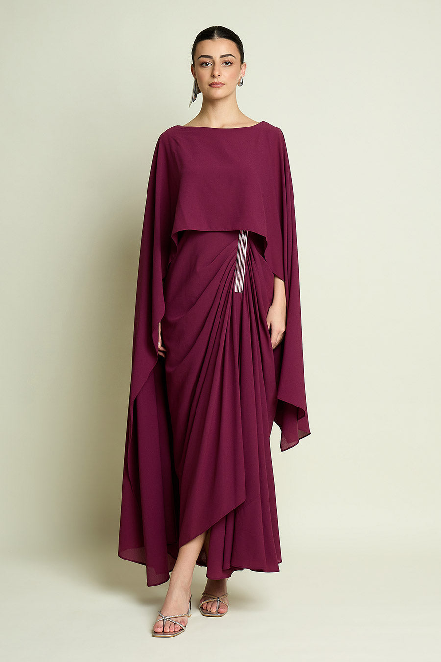 Plum Metallic Embellished Drape Dress