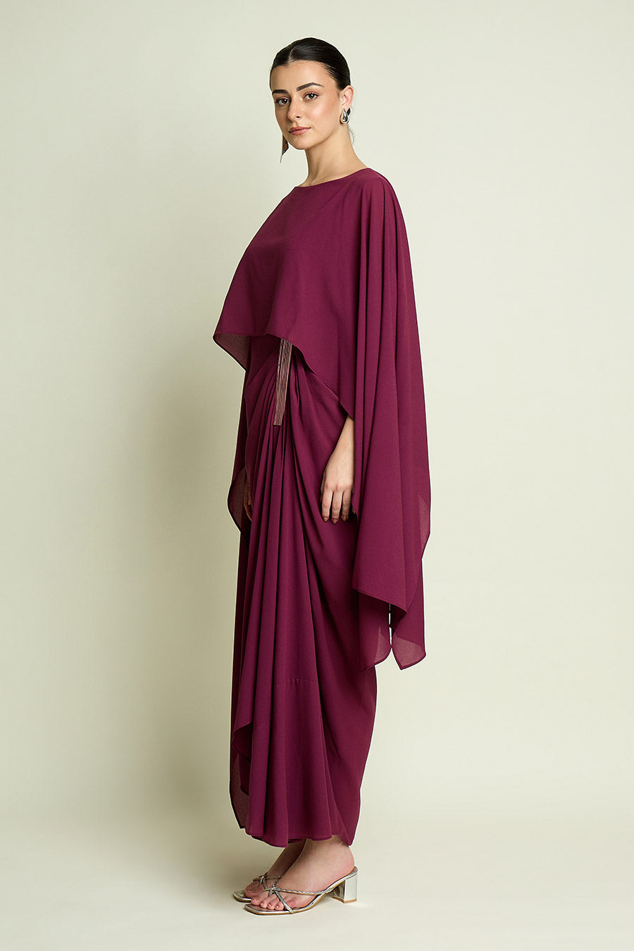 Plum Metallic Embellished Drape Dress