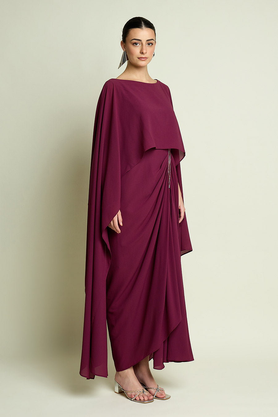 Plum Metallic Embellished Drape Dress