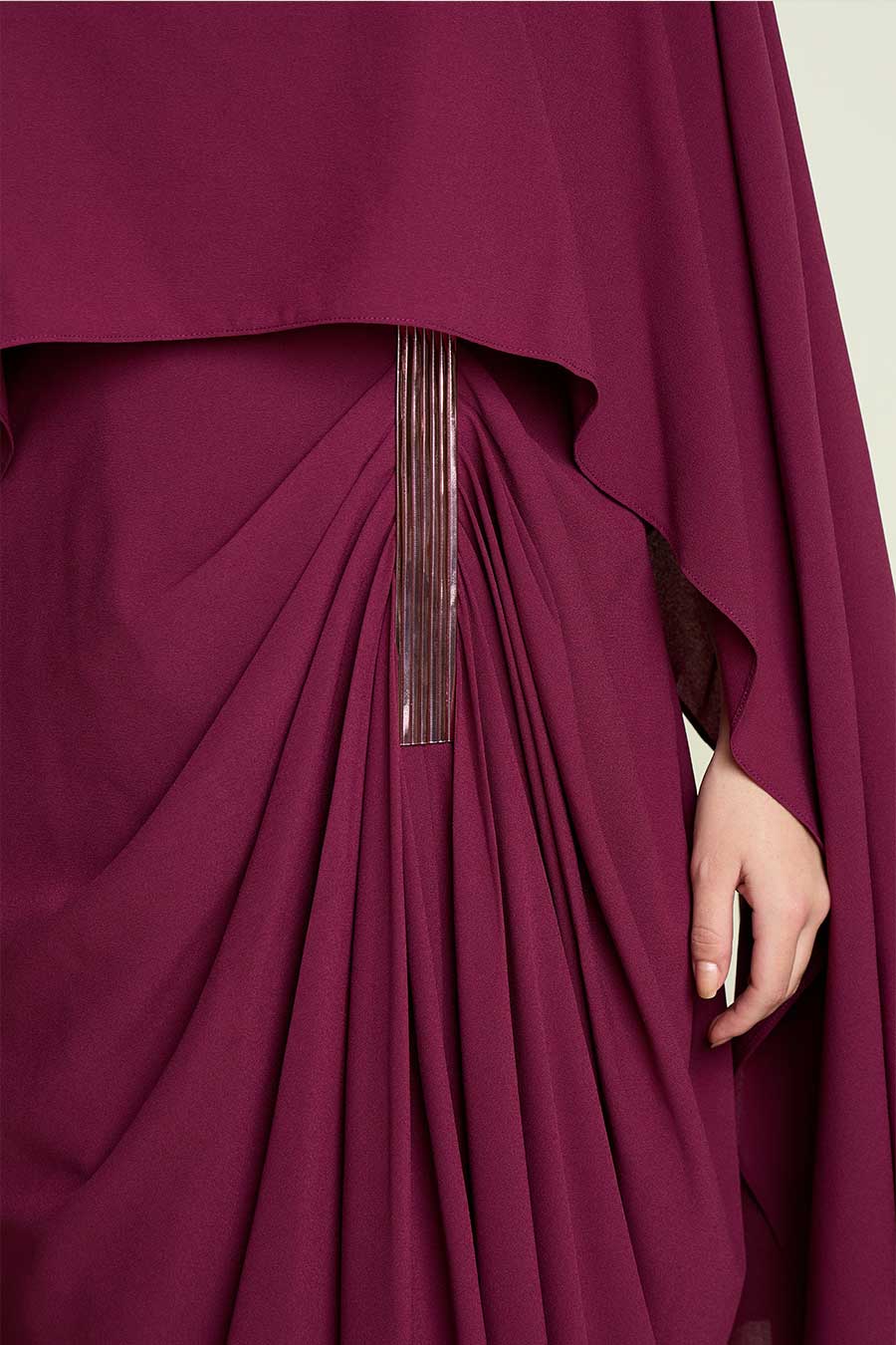 Plum Metallic Embellished Drape Dress