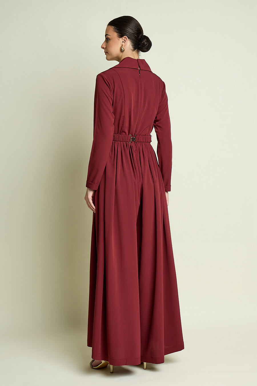 Maroon Flared Jumpsuit With Embellished Belt