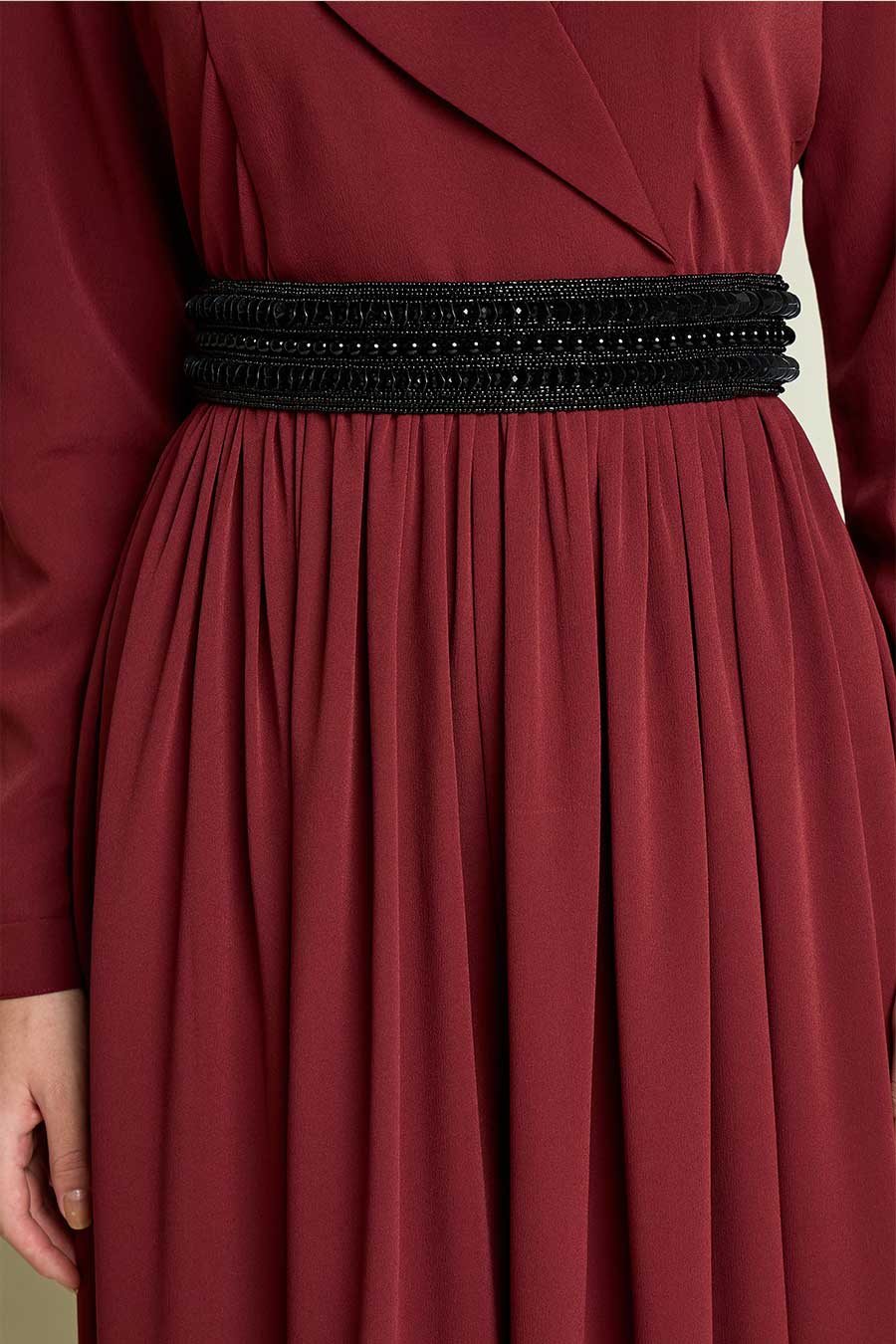 Maroon Flared Jumpsuit With Embellished Belt