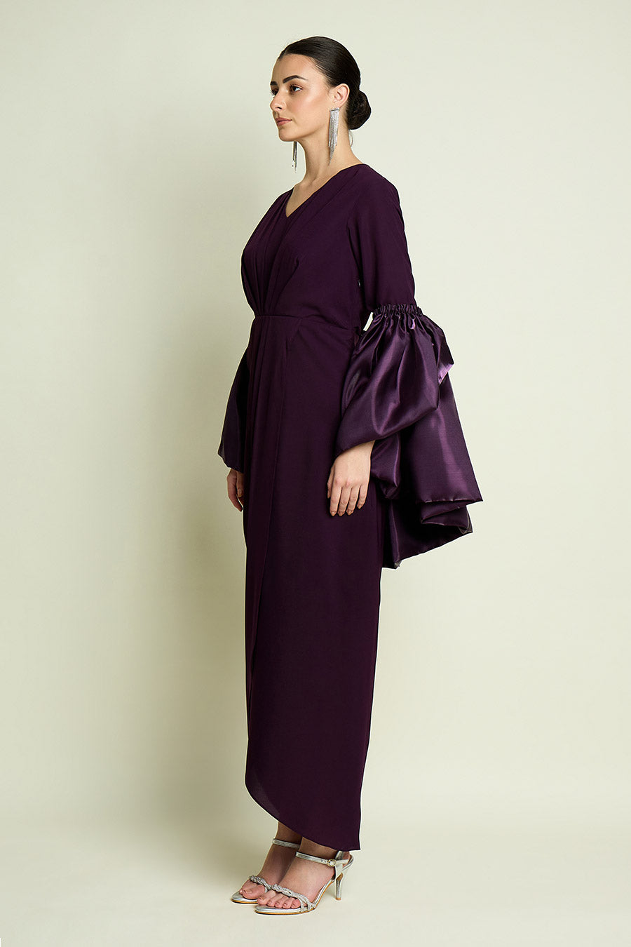 Purple Draped Dress With Metallic Shrug