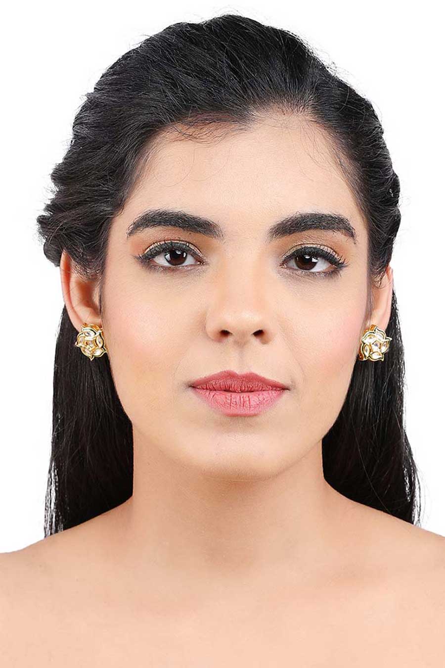 Gold Plated Kundan Floral Stud Earrings