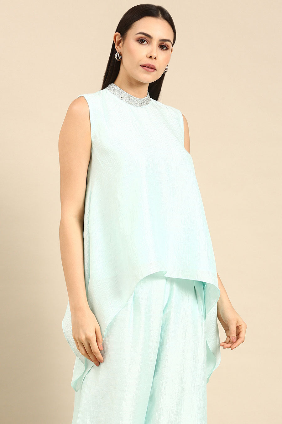 Aqua Blue Silk Short Top