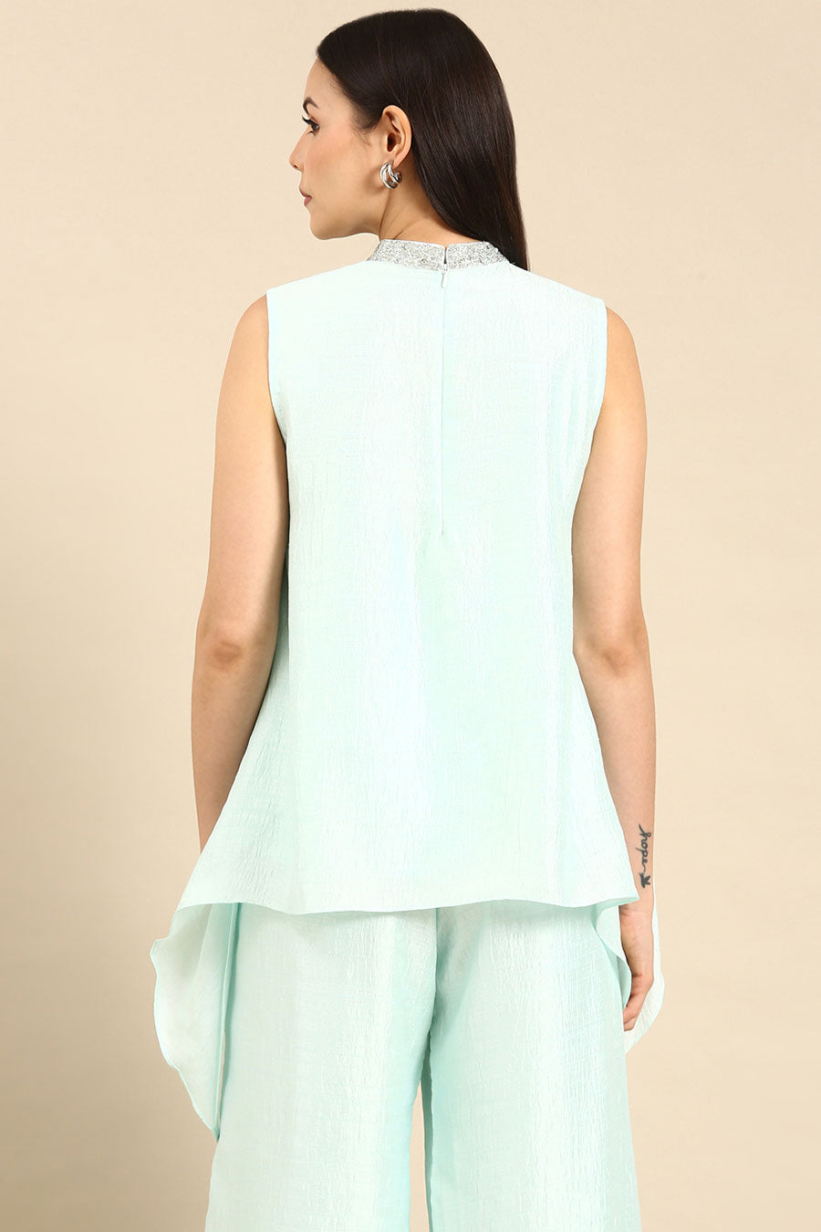 Aqua Blue Silk Short Top