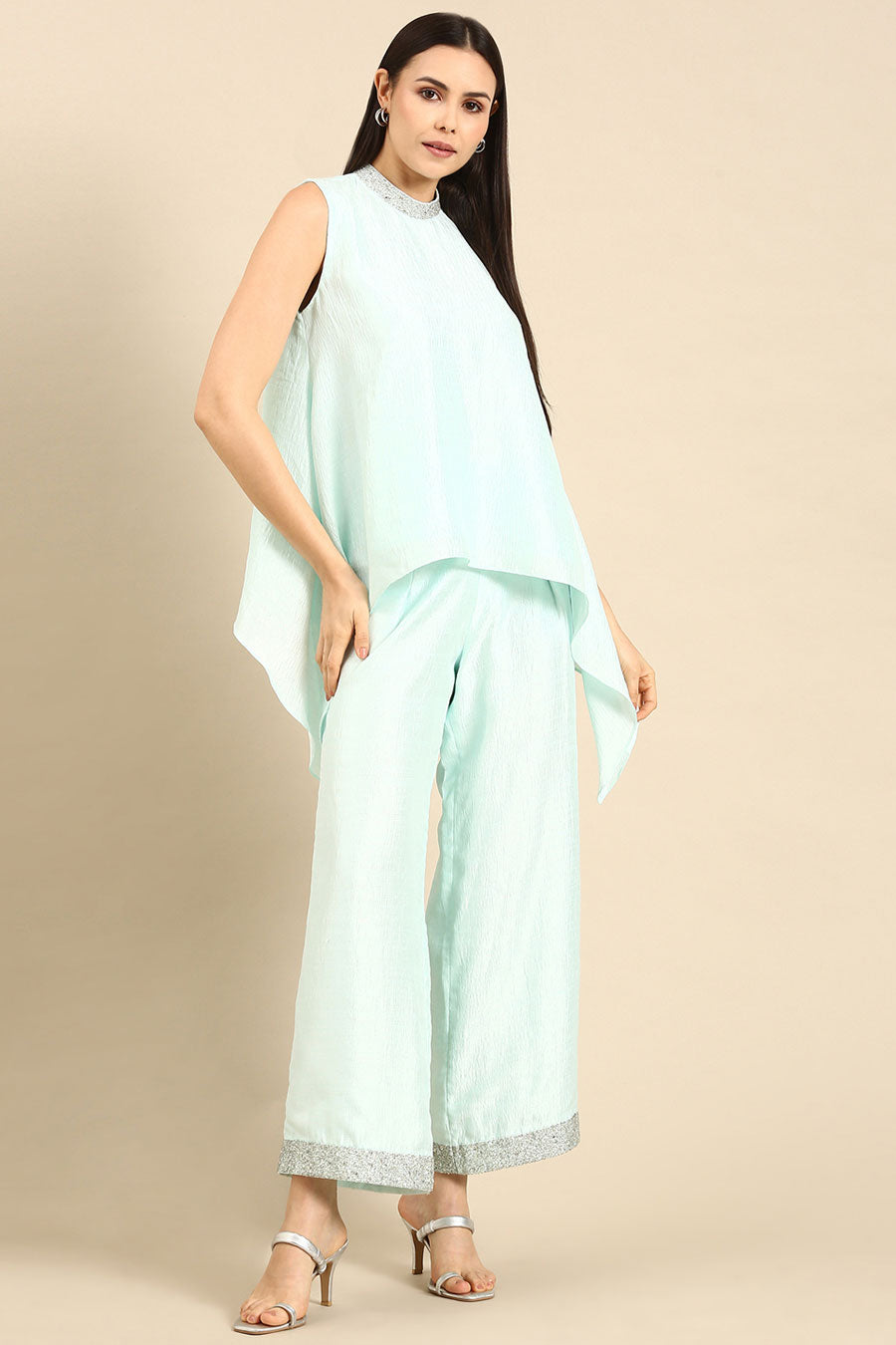 Aqua Blue Silk Short Top