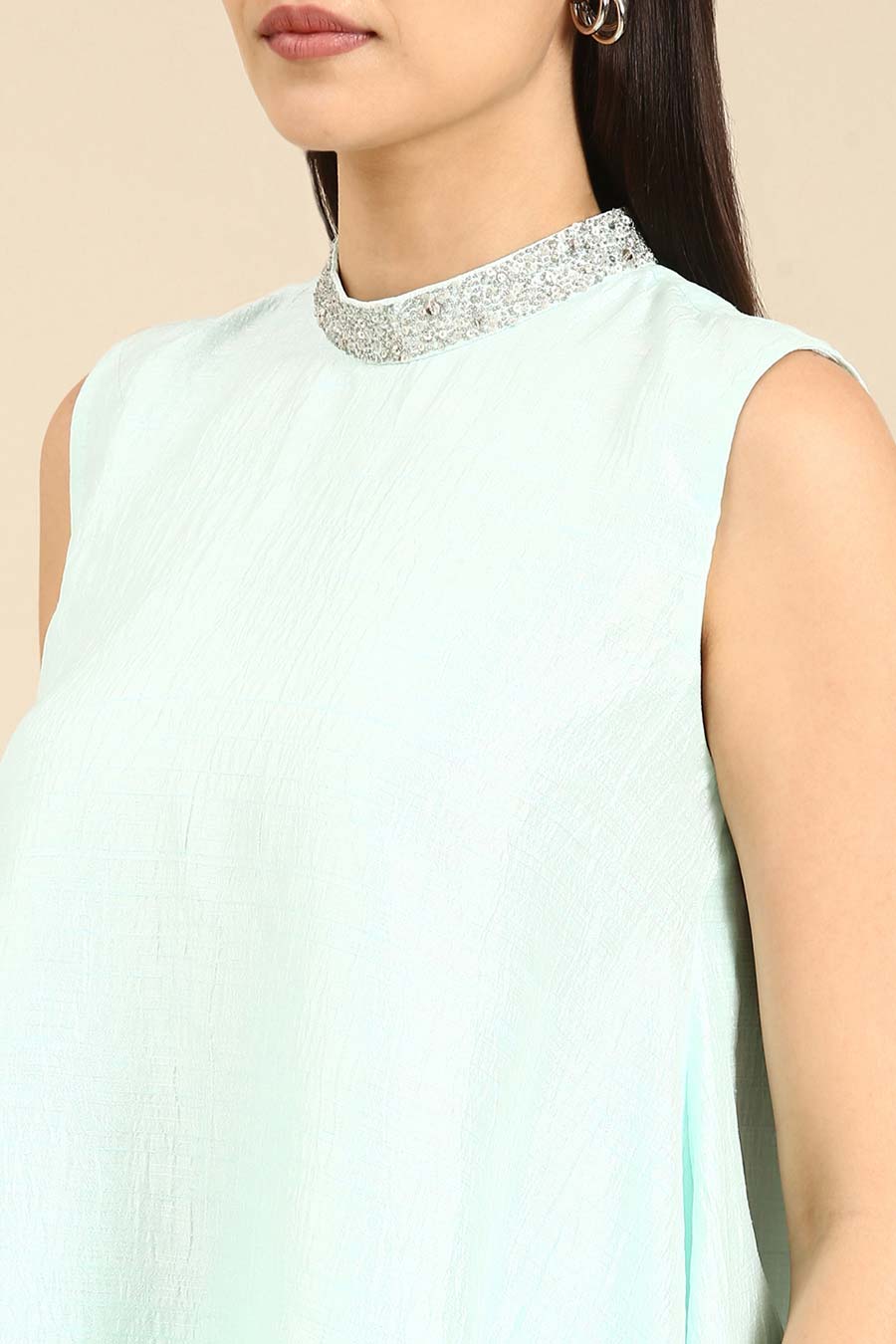 Aqua Blue Silk Short Top