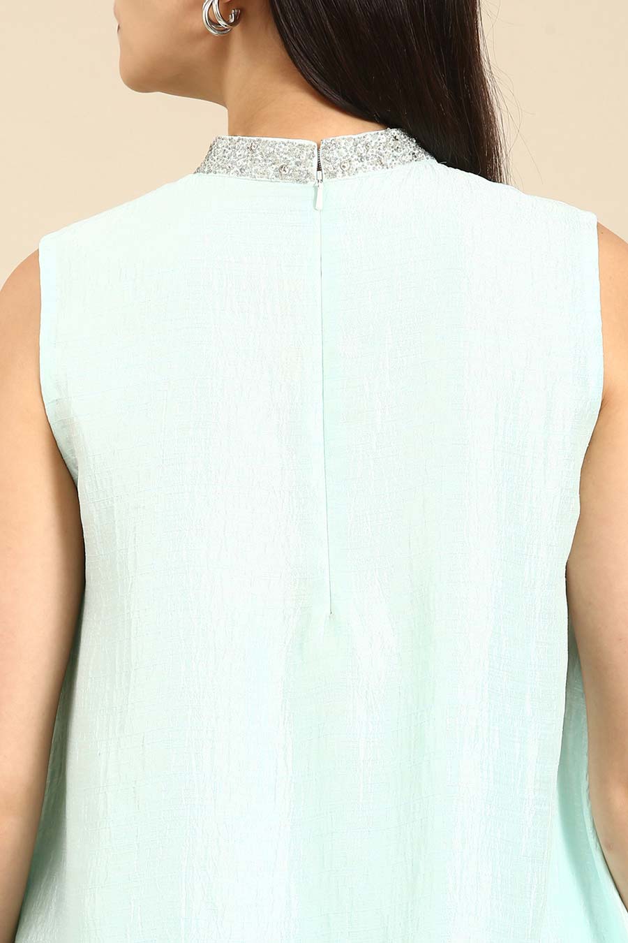 Aqua Blue Silk Short Top