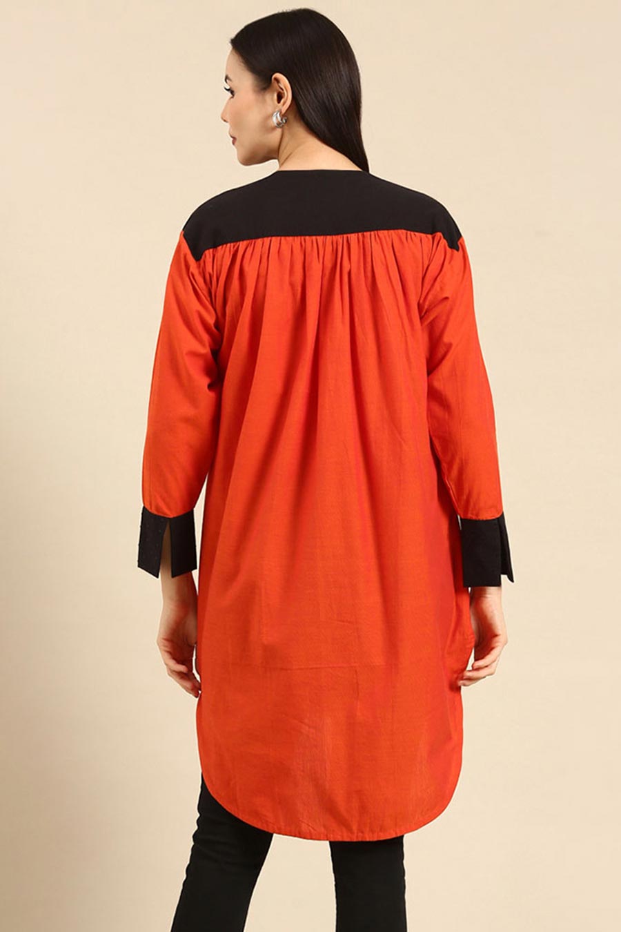 Orange & Black Cotton High-Low Top