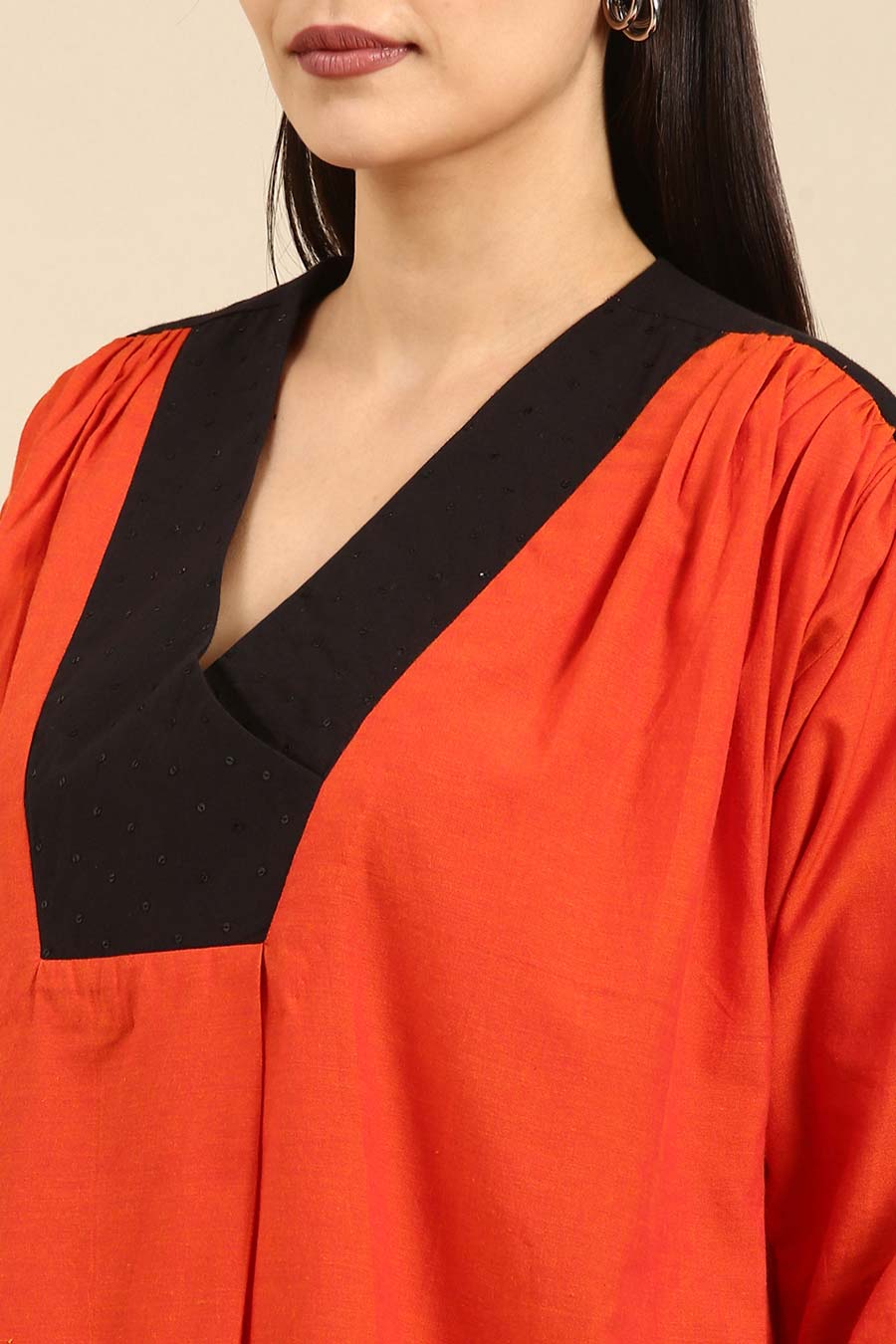 Orange & Black Cotton High-Low Top