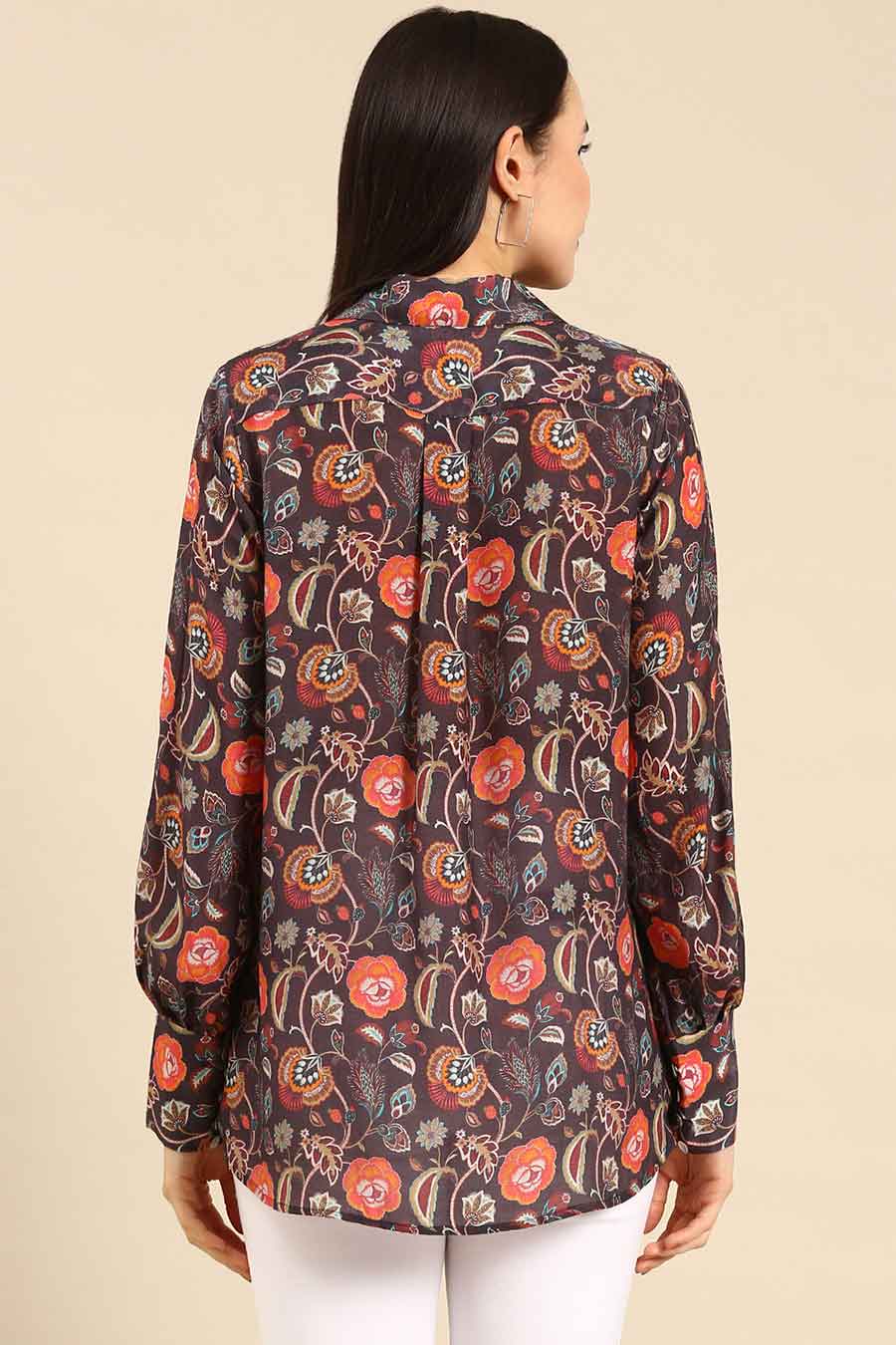 Brown Floral Print Muslin Top