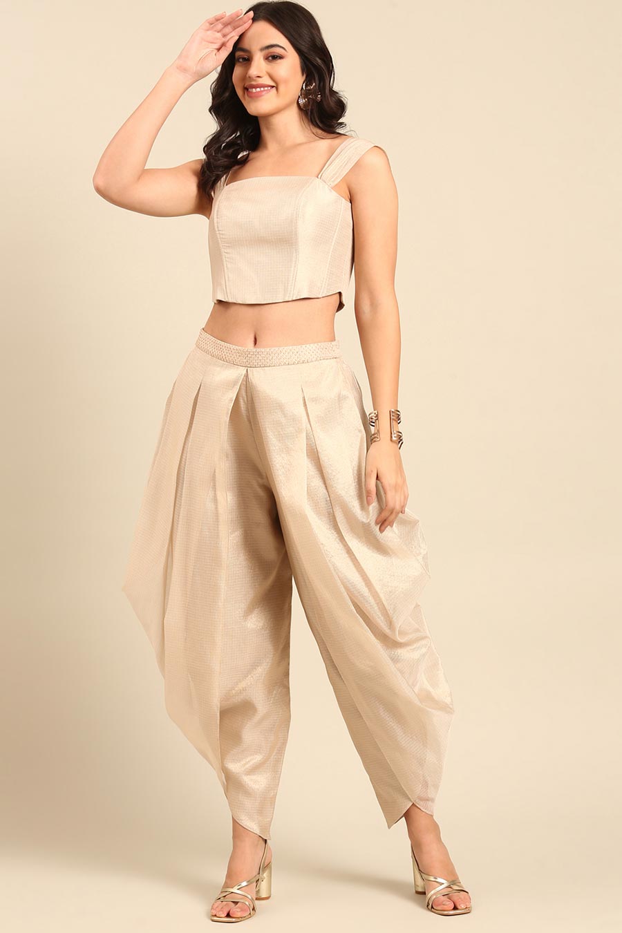 Beige Crop Top & Dhoti Pant Co-Ord Set