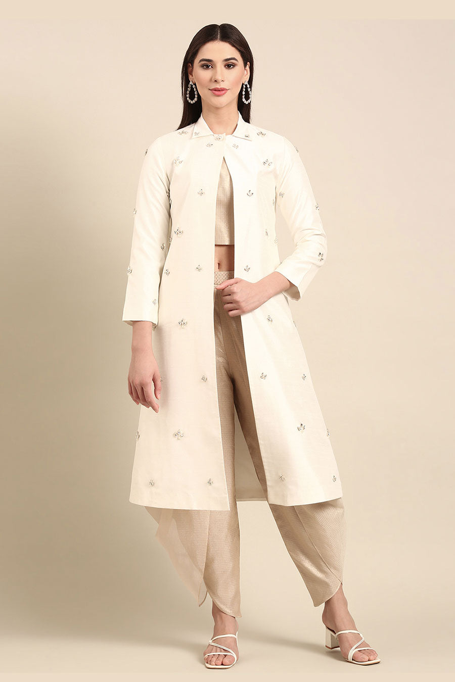 Ivory Embellished Long Jacket