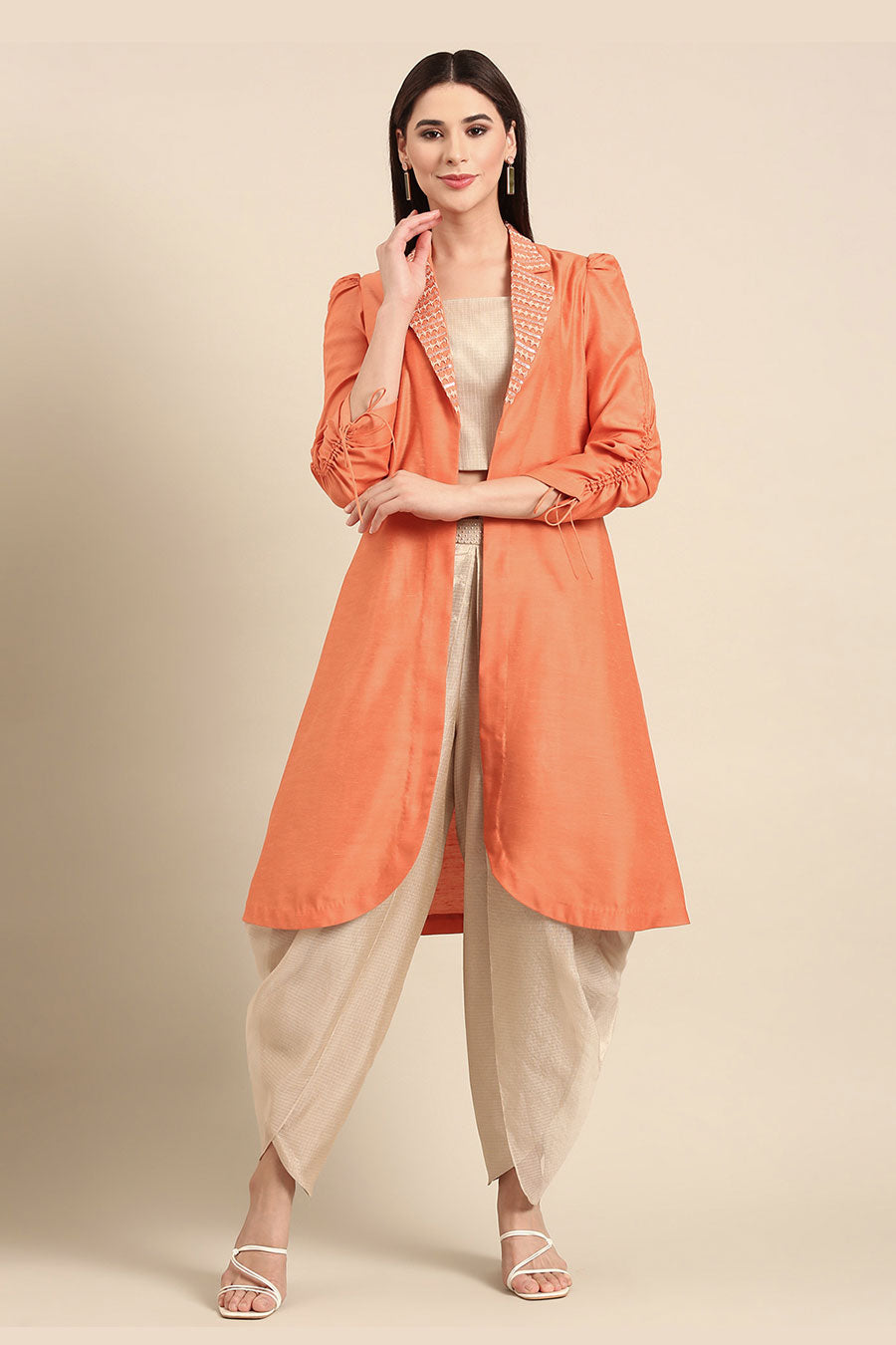 Orange Embroidered Long Jacket
