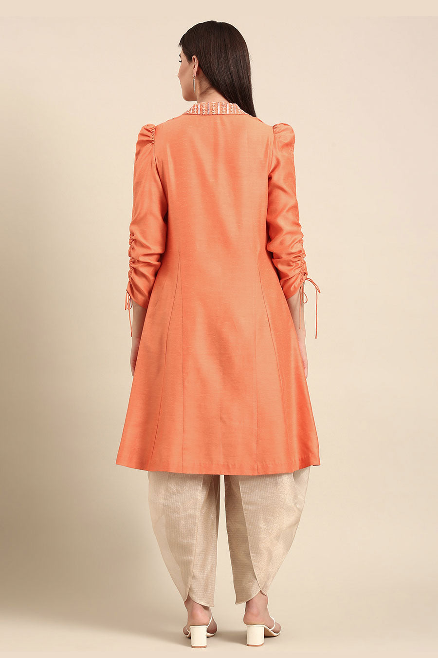 Orange Embroidered Long Jacket