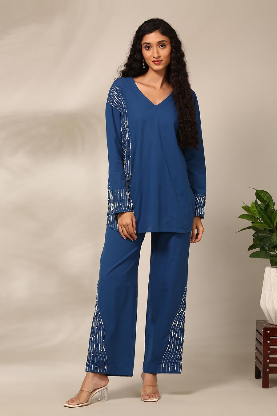 Blue Embroidered Top