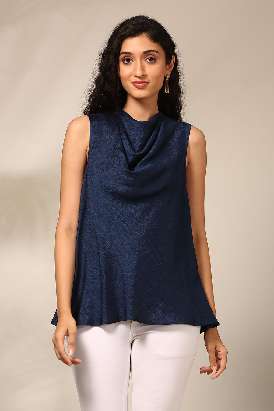 Navy Blue Cowl Top