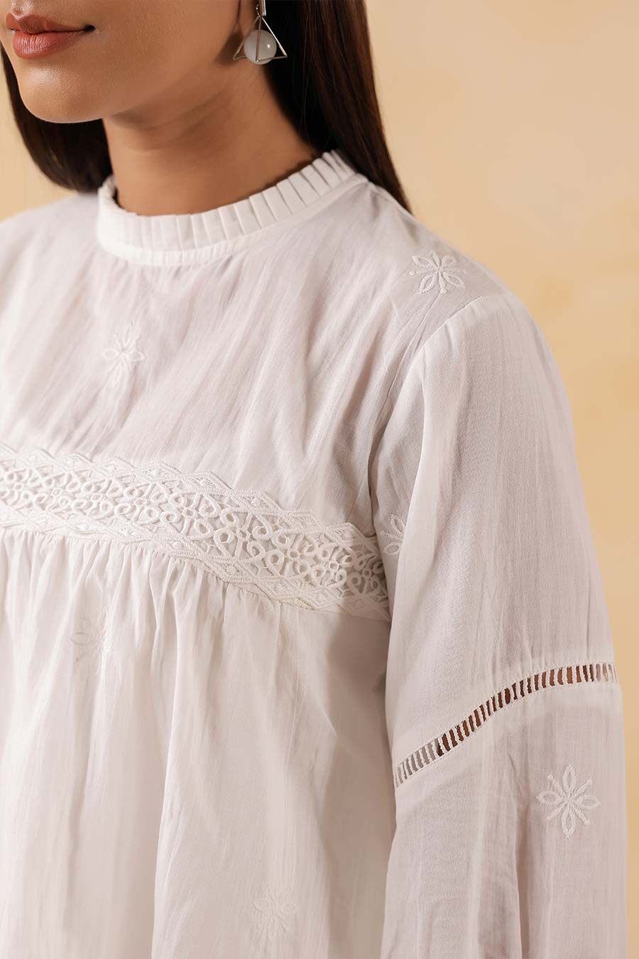 White Cotton Lace Embroidered Top