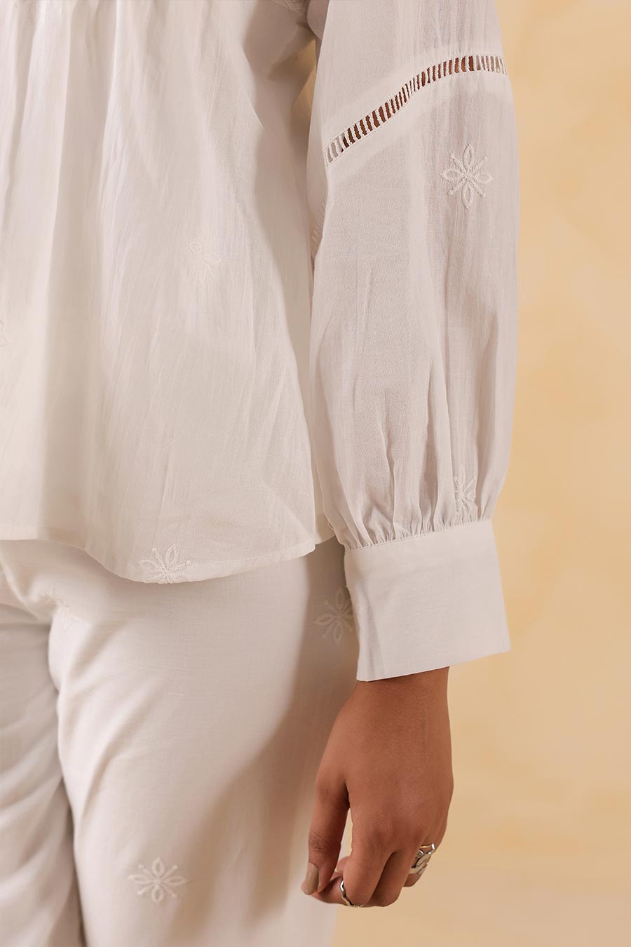 White Cotton Lace Embroidered Top