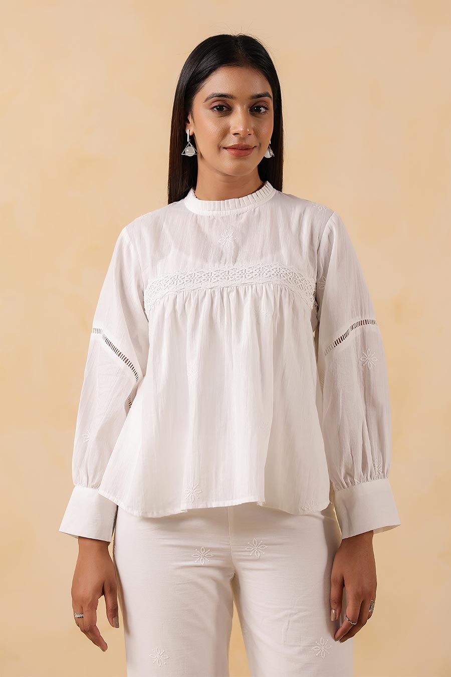 White Cotton Lace Embroidered Top
