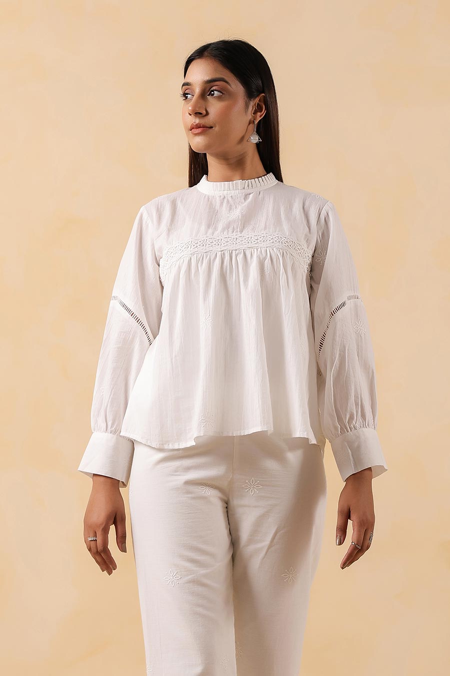 White Cotton Lace Embroidered Top